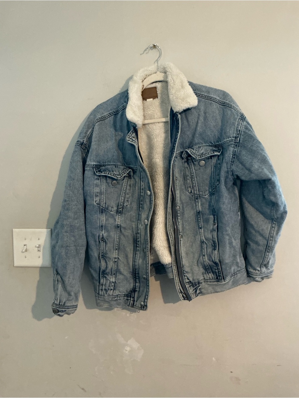 American Eagle Outfitters Light Blue Denim Sherpa Jacket